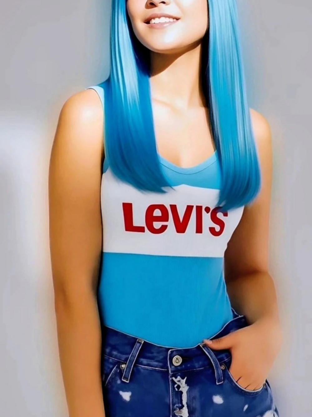Levi's Color Block Blue & White Bodysuit Like New